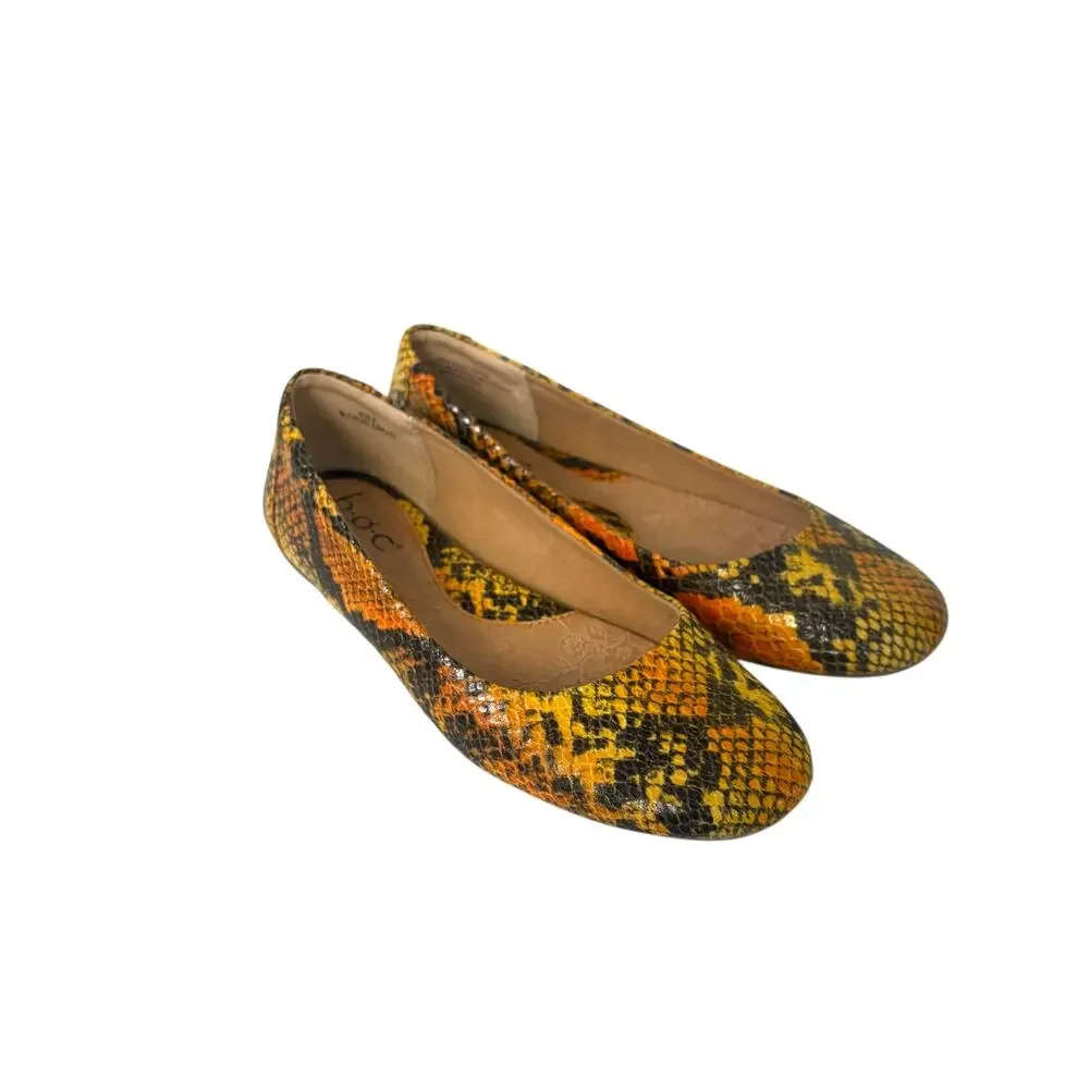 BOC Born Concepts Women’s Ballet Flat Yellow Black Snakeskin Print Shoes Size 6